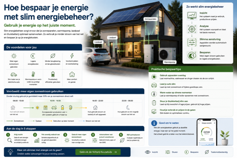 Slim energiebeheer bij woning met zonnepanelen, thuisbatterij, warmtepomp en elektrische auto