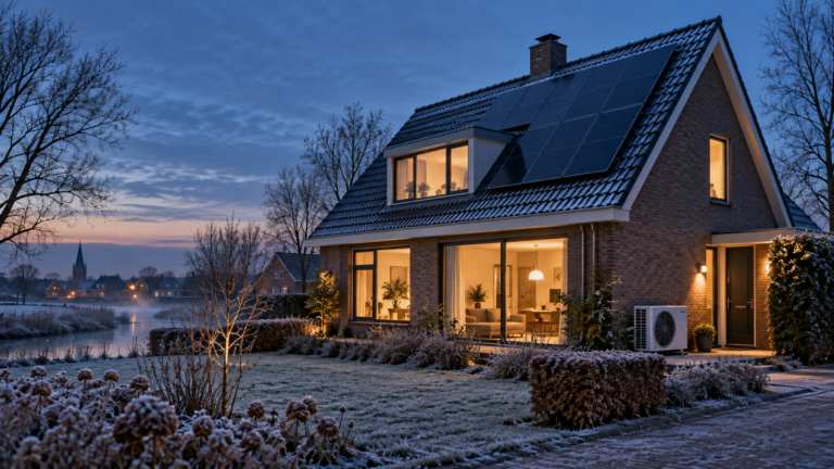 Nederlandse woning tijdens een koude winteravond bij stijgende energieprijzen