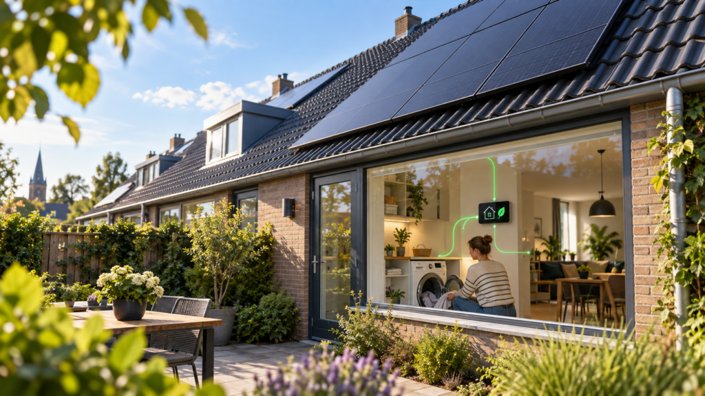 Zonnepanelen na salderen op een Nederlandse woning met slim eigen stroomverbruik