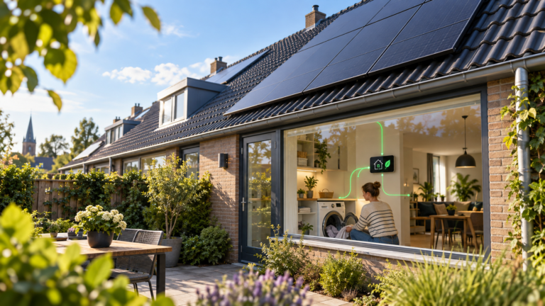 Zonnepanelen na salderen op een Nederlandse woning met slim eigen stroomverbruik
